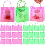 Sweetude 48 Pack Pink And Green Gift Bags Princess And Witch Birthday Party Favors Goodie Bags With Handles Pvc Clear Candy Bag