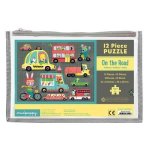 MudPuppy On The Road Pouch Puzzle For Ages 2 & Up Puzzle Features 12 Thick Pieces With Whimsical Animal Illustrations