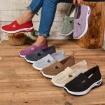 Women's Casual Fashion Sneakers - Solid Color Fabric Upper Low Top Slip-on Walking Shoes With Pvc Sole Comfort All-season Breath