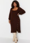 Plus Button Dress - Brown