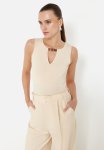 Belt Detailed Snap Knitted Bodysuit - Stone