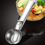 1PC Premium Stainless Steel Ice Cream And Fruit Scoop - Perfect For Watermelon Cantaloupe And Papaya - Easy To Use Ice Cream Bal