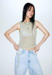 Ladder-stitch-look Knitted Vest Top - Light Khaki Green
