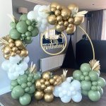 102PCS Olive Green Balloon Arch Kit With White Matte Chrome Golden Balloons - Perfect For Baby Showers Weddings Birthdays Annive