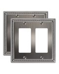 Treewell 2-PACK Double Decorator Outlet Cover Plate Silver Pearls Decorative Switch Plates And Outlet Covers Metal Wall Plates F