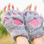 Warm Cute Cat Paw Fingerless Gloves Winter Gloves