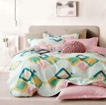 - Duvet Cover Set Reversible Squares Honeydewpink