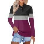 Polo Shirts For Womens V Neck Lapel Long Sleeve Tops With Collar Button Fall Loose Golf Casual Business Tunic BLOUSES3-PURPLE La