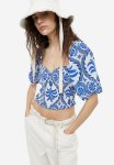 Smocked Top - White Blue Patterned