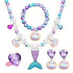 Mermaid Necklace Bracelet Set Mermaid Jewelry Kit Included Shell Necklace Bracelet Ring Earrings For Mermaid Party Costume Jewel