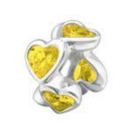 B48-C13924 - 925 Sterling Silver Cz Hearts European Charm Bead - Yellow Cz