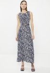 Belted Printed Maxi Dress - Navy And White