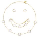 Amorartsky Lucky Clover Necklace Jewelry Sets 18K Gold Plated Flower Design Five Leaf Bracelet Clover Necklace Pendant Clover Ea