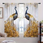 2PCS Golden Peacock Polyester Light Filtering Curtains Suitable For Window Rod Pocket Treatment Bedroom Living Room Study Home D