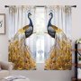 2PCS Golden Peacock Polyester Light Filtering Curtains Suitable For Window Rod Pocket Treatment Bedroom Living Room Study Home Decoration Curtains