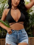 Tie Back Crop Halter Top Sexy Casual Backless Sleeveless Top For Summer Women's Clothing
