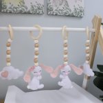Baby Gym Themed Dangles Bunnies Pink Ears And Clouds