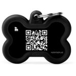 Myfamily Hushtag Plus Qr Code Bone Pet Id Tag With Rubber - Small black Waggs Online Pet Shop