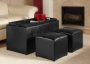 3 Piece Pu Leather Coffee Table Tray Ottoman Storage Footstools Set - Black