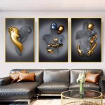 1PC Romantic Golden Silvery Line Lover Metal Sculpture Wall Art - Perfect For Living Room And Bedroom Decor - Printable Poster A