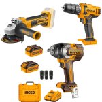 Ingco - Impact Wrench Grinder & Cordless Drill With Batteries & Charger