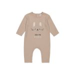 Baby Waffle Long Sleeve Romper With Bunny Face Embroidery