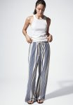 Wide Pull-on Trousers - White Blue Striped