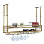 Oldrainbow Hanging Wine Glass Rack Ceiling For Bar Restaurants 47.2IN Adjustable Metal Wine Glass Holder Industrial Iron Wine Sh