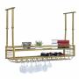 Oldrainbow Hanging Wine Glass Rack Ceiling For Bar Restaurants 47.2IN Adjustable Metal Wine Glass Holder Industrial Iron Wine Shelf Wall Mounted Gold