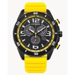 Brycen Men's Eco-drive Chronograph Yellow Silicone Strap Watch