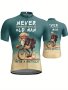 Men's 'never Old Man' Cartoon Pattern Short Sleeve Biking Jersey Zip Up Quick-drying Road Cycling Sweat-absorbing Clothing With Reflective Stripe