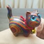 Handcrafted Colorful Wooden Cat Figurine - Whimsical Desk Decor Perfect Gift For Cat Lovers