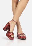 Lyle Floral Platform Heeled Sandal - Red