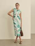 ALESSI Extended Shoulder Midi Dress - 18 Green Floral