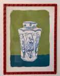 Blue & White Jar Red Bobbled Frame 3.5X60X45CM