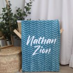 Fleece Blanket Ocean Blue Pattern Herringbone