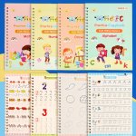 4-PACK Children's Magic Practice Copybooks Set With Pen And Refills Reusable 3D Groove Writing Pad For Kids Ages 3-6 Traceable A