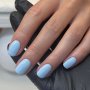 24pcs Summer Glossy Short Square Fake Nails Sweet Cool Sky Blue Press On Nails Solid Color False Nails For Women Girls Daily Wear