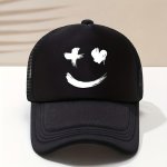 Cool Hippie Curved Brim Baseball Cap Graffiti Expression Print Breathable Mesh Trucker Hat Snapback Hat For Casual Leisure Outdo