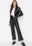 High Waist Faux Trousers - Black