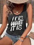 Letter Print Crew Neck Tank Top Casual Sleeveless Top For Spring & Summer Women's Clothing