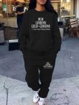 Grandma Letter Print Two Piece Set Crew Neck Sweatshirt & Pants Women's Clothing