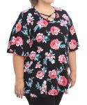 Ladies Printed Xcross Detail Top - 60 Blk pink