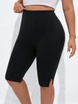 Plus Size Solid Slit Skinny Leggings Casual Every Day Stretchy Leggings Women's Plus Size Clothing