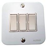 Ausma Industrial Wall Switch 3 Lever White 8CM