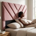 Glamorous Chevron Channel Headboard With Velvet & Metal - King