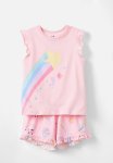 Cotton On Stacey Short Sleeve Flutter Pyjama Set - Blush Pink unicorn Space Glow