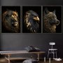 3PCS Unframed Canvas Poster Modern Art Abstract The Golden Lion And Eagle Art Painting Ideal Gift For Bedroom Living Room Corridor Wall Art Wall