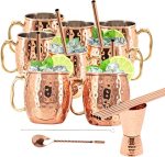 Gift Set Kitchen Science Moscow Mule Mugs Stainless Steel Lined Copper Moscow Mule Cups Set Of 12 19 Oz W straws Jigger Tarnish-