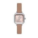 Womens Silver Square Case Watch With Rose Dial